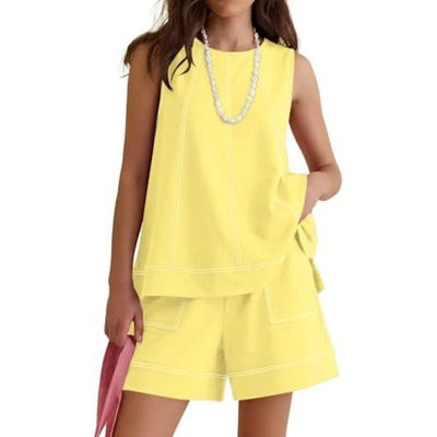 Summer Crew-neck Sleeveless Tank Top With Drawstring