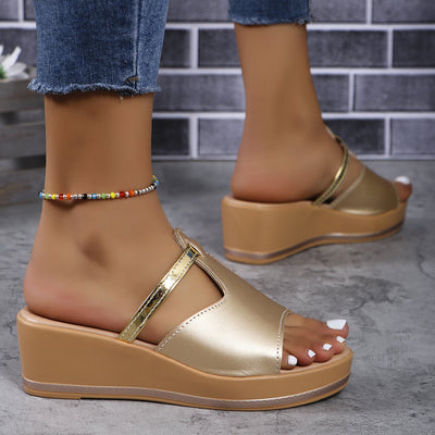 Summer Peep-toe Wedges Sandals Casual Thick Sole Heightening Slippers Fashion Outdoor Slides Shoes Women