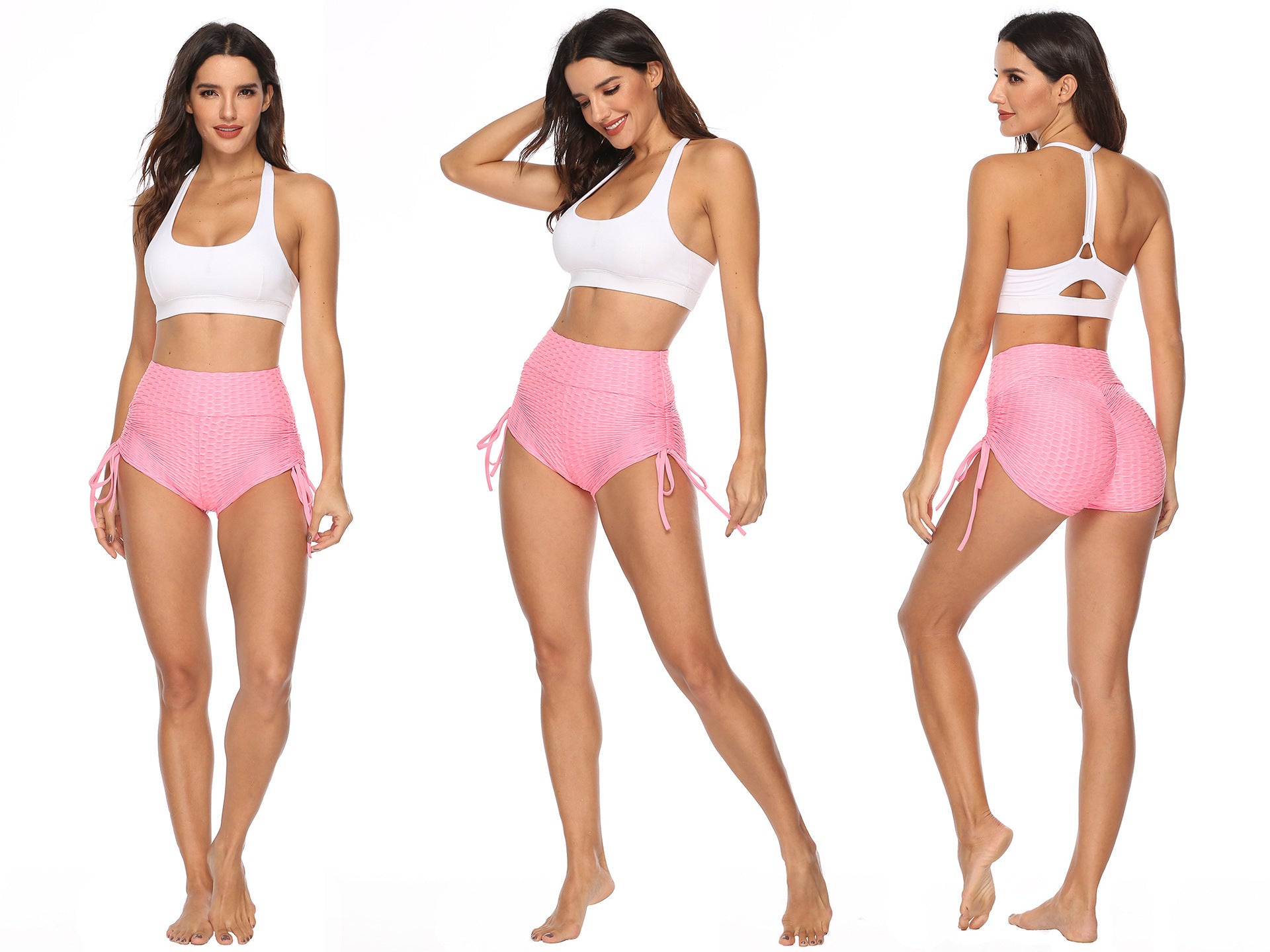 Drawstring Shorts Textured Butt Lift Gym Workout Slim Jogging Fitness Yoga Leggings Shorts