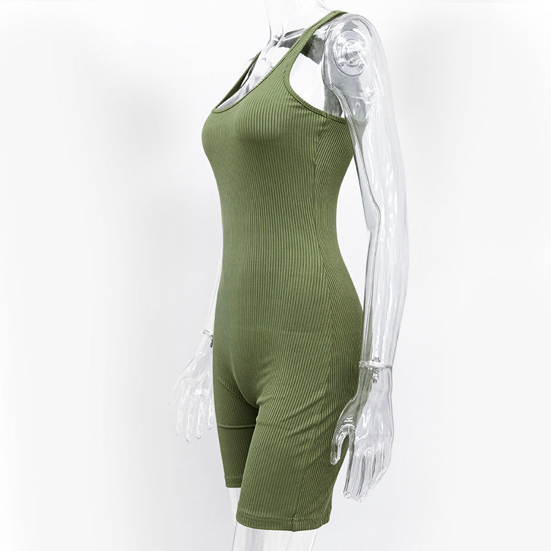 Sleeveless Backless Jumpsuit Colid Color Fitness Sports Yoga Leggings Shorts Bodysuits Women Slim Yoga One Piece Rompers