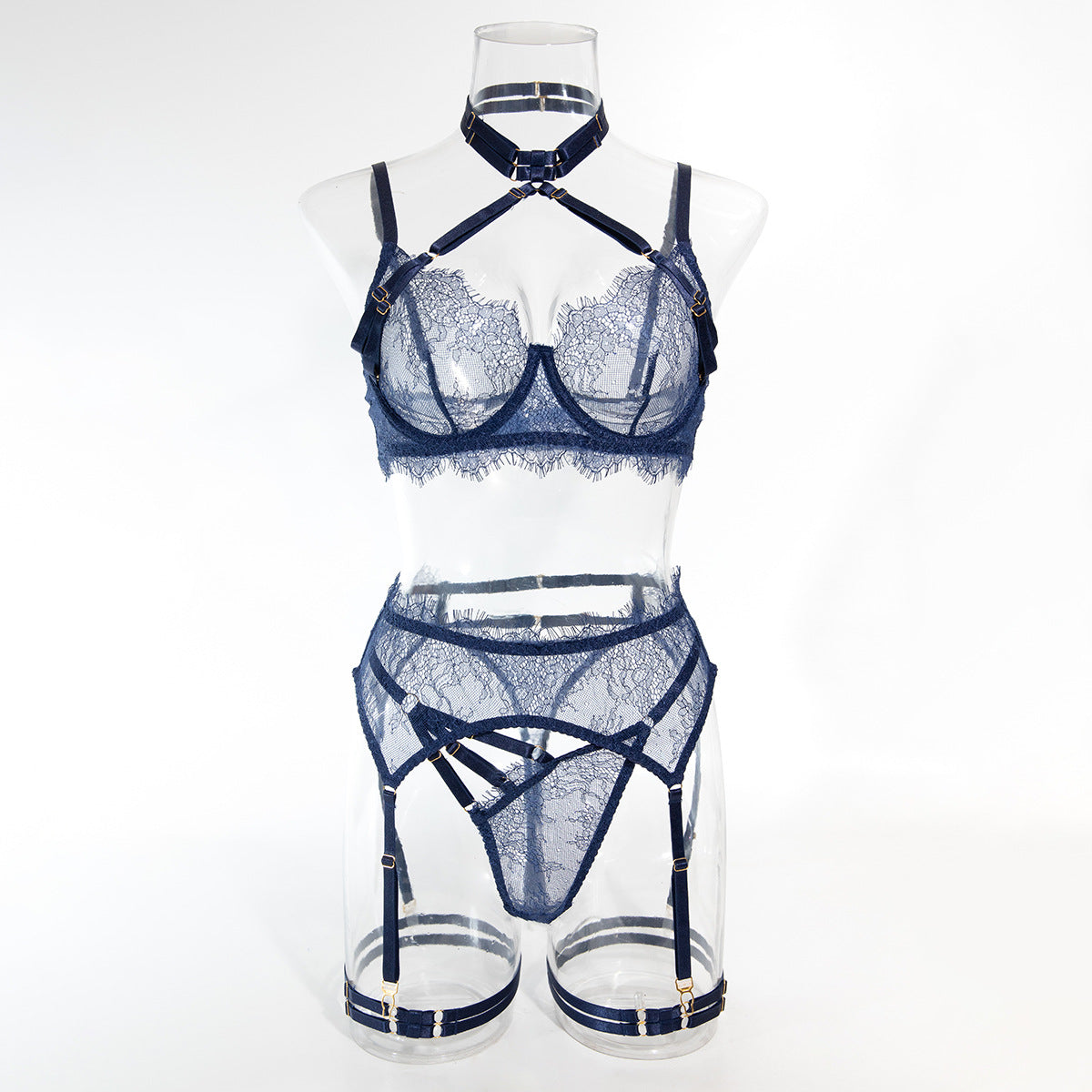Womens Sexy Lace Lingerie Thin Hollow-Out Bra Set