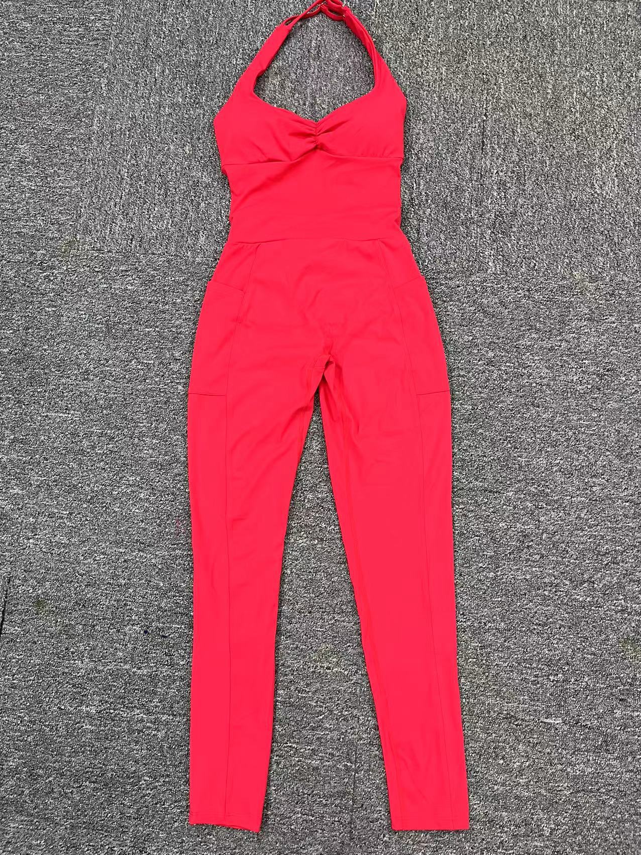 European And American Halter Side Pockets Yoga Jumpsuit
