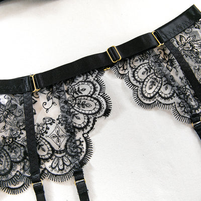 Women's Solid Color Heavy Embroidery Sheer Sexy Lingerie Set