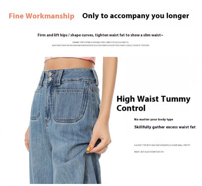 Gradient Color High Waist Wide Leg Jeans For Women Loose-fitting Mopping Pants