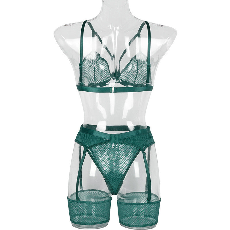 Womens Lace Sheer Lingerie 3-Piece Set