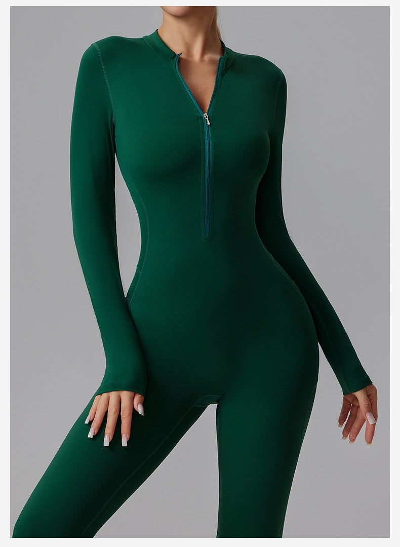 Slim-fit Bare-feel Long-sleeve Yoga Jumpsuit With A Zipper