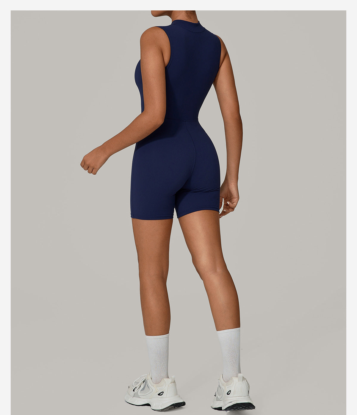 European And American One-piece Jumpsuit With Stand-up Collar, Zipper, And Sleeveless
