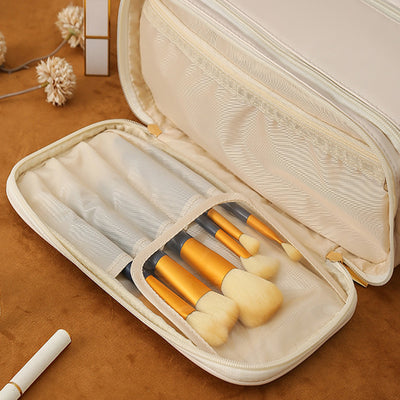 Three-layer Double Zipper U-shaped Design Cosmetic Bag Fashion High Capacity Make Up Bags Portable Pu Leather Storage Bag For Skin Care Products