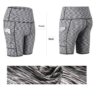 Women's High Waist Yoga Shorts Diagonal Pocket Running Training Quick-drying Tights Stretch Fitness