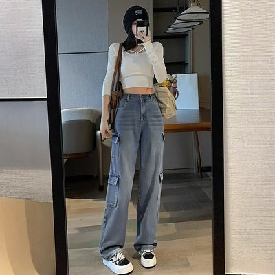 Plus-size Womens Workwear High-waist Straight-leg Denim Jeans