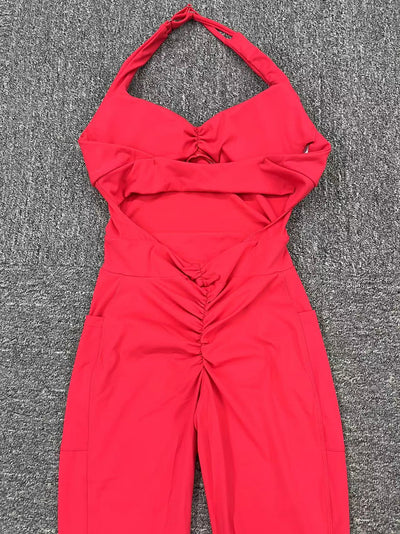European And American Halter Side Pockets Yoga Jumpsuit