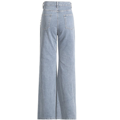 Women's Casual Light Diamond Stitching Straight Jeans