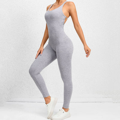 Yoga Jumpsuit With Cross-strap Back Design Quick-drying Tight-fitting Running Sports Fitness Pants Fashion Seamless Leggings For Womens Clothing
