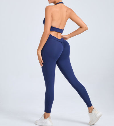 European And American Halter Side Pockets Yoga Jumpsuit