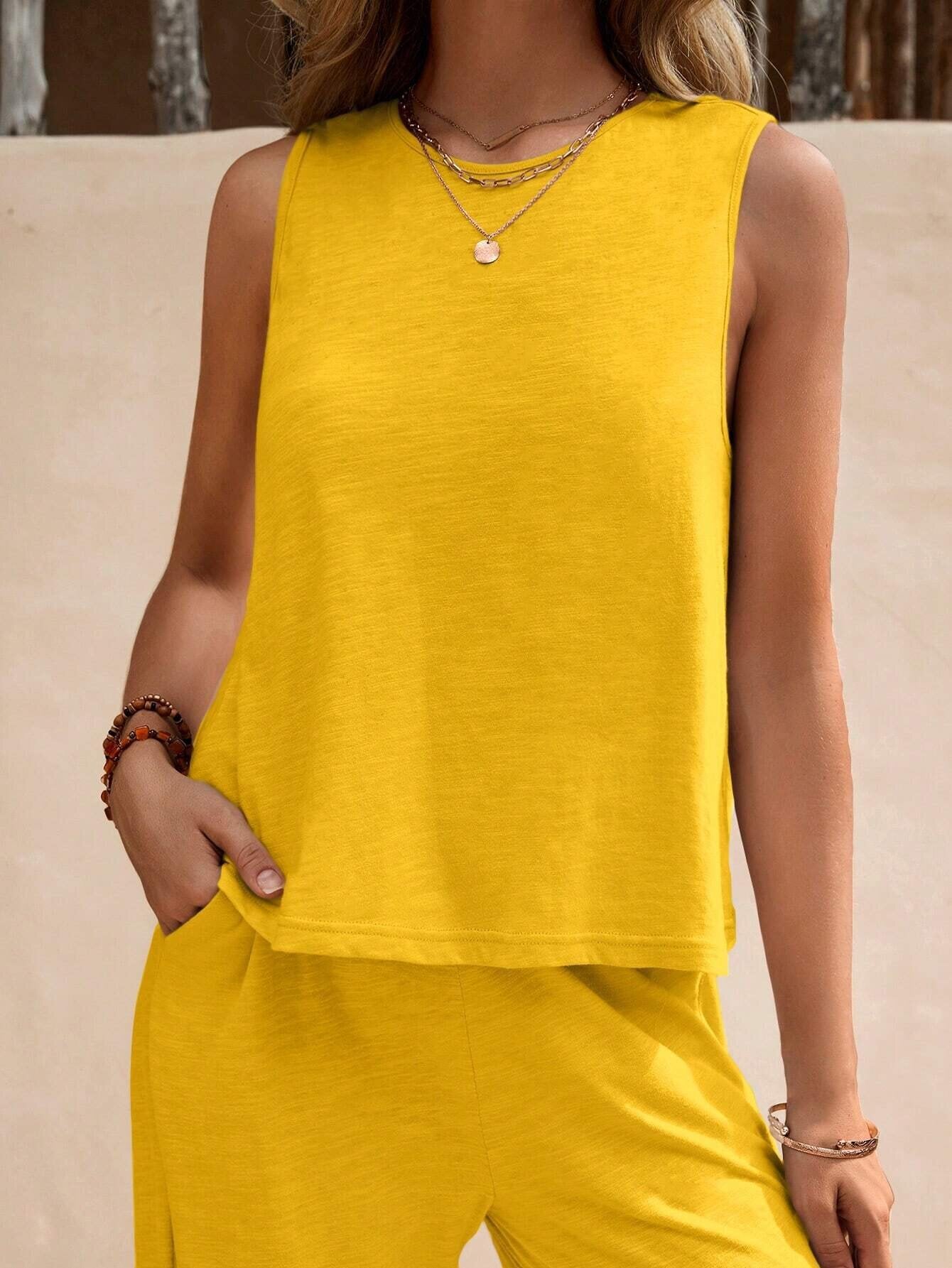 Solid Color Casual Loose Pants Sets For Women Elegant Spring Summer Women's Two Pieces Suit Full Trouser Set Female Outfit Clothes