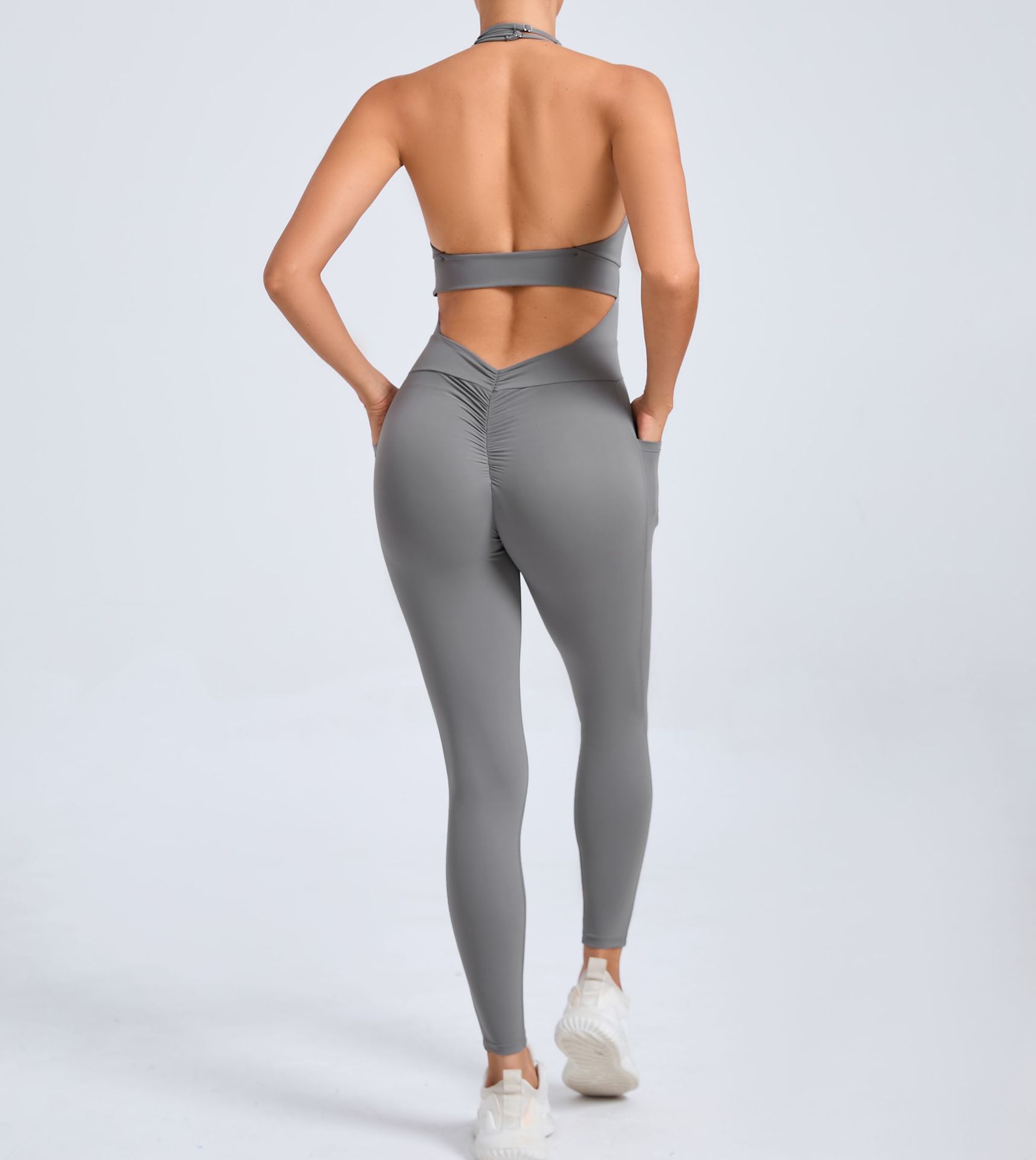 European And American Halter Side Pockets Yoga Jumpsuit