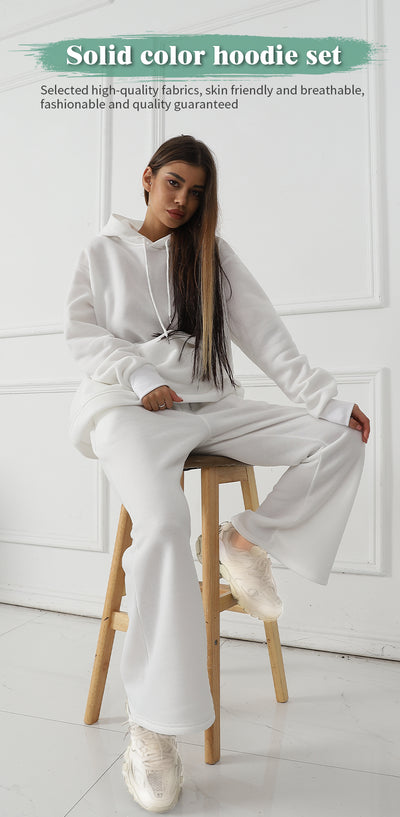 Women's Fashionable Casual Solid Color Long Sleeved Sweatshirt Set