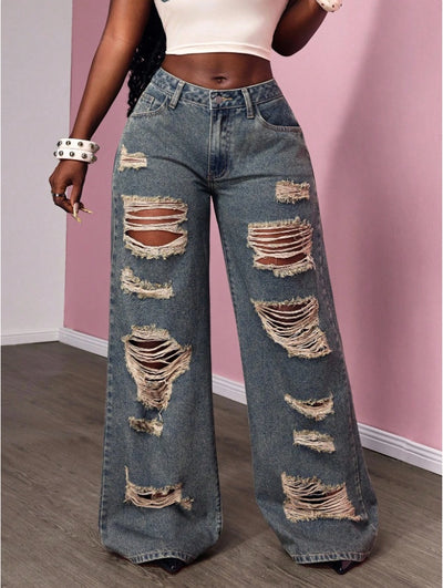 Women's Retro Distressed Kimchi Wide-leg Jeans