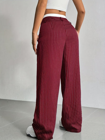 Stripe Printed Trousers Fashion High Waist Straight Leg Pants With Pocket Zipper Casual Suit Pants For Women