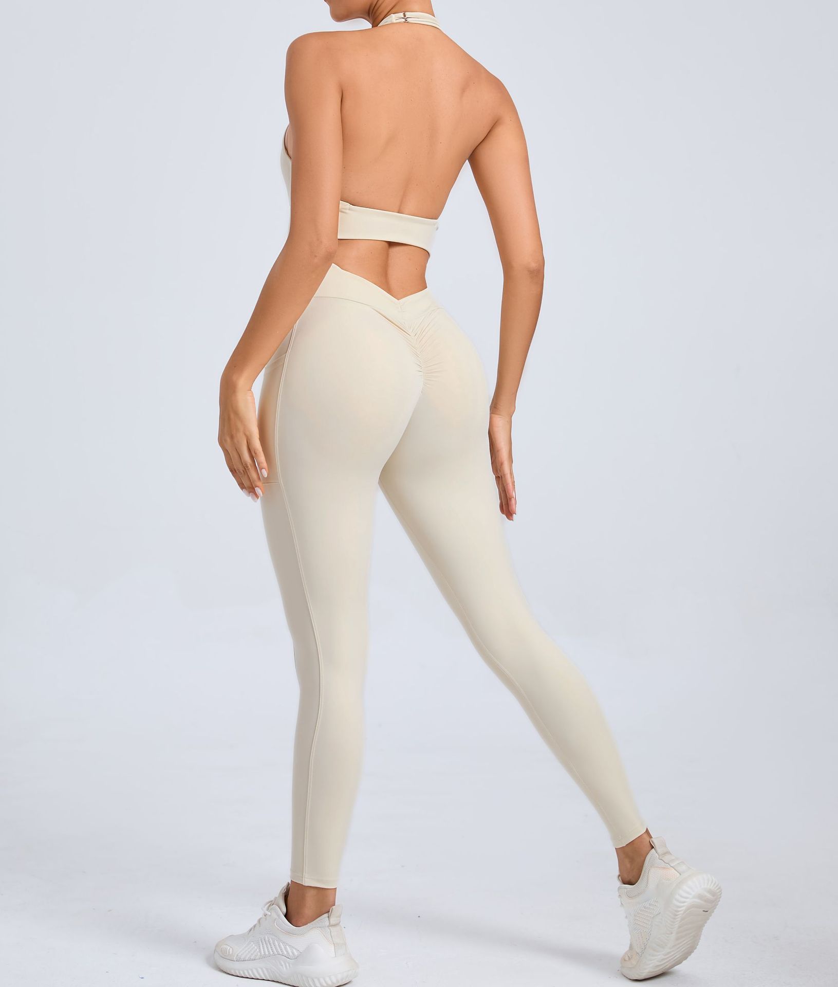 European And American Halter Side Pockets Yoga Jumpsuit
