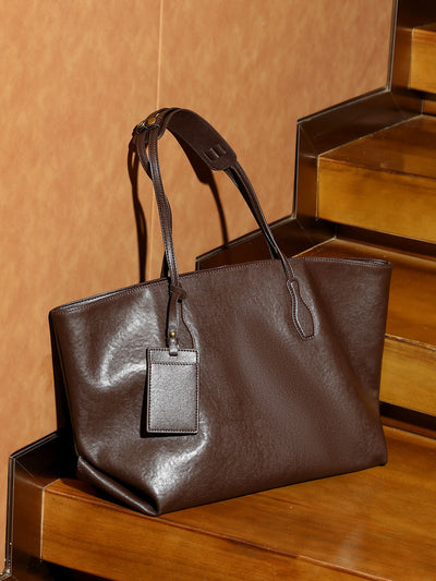 Top-layer Vegetable-tanned Leather Niche Large-capacity Tote Bag