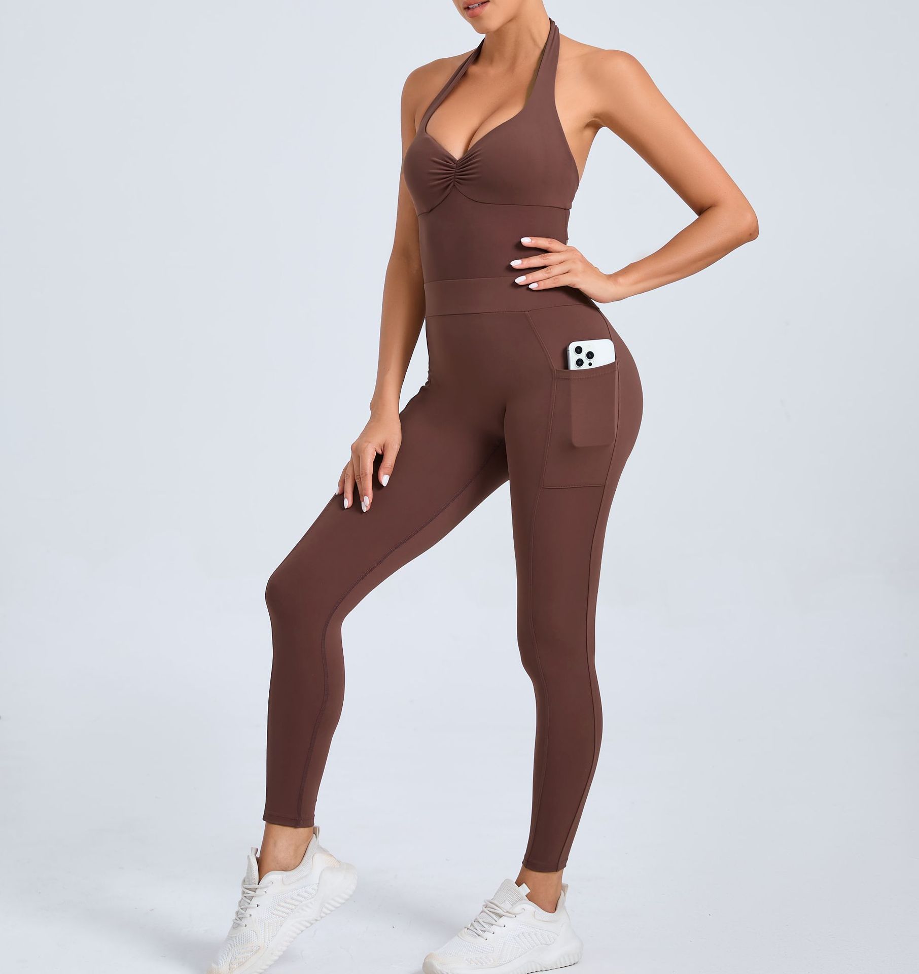 European And American Halter Side Pockets Yoga Jumpsuit