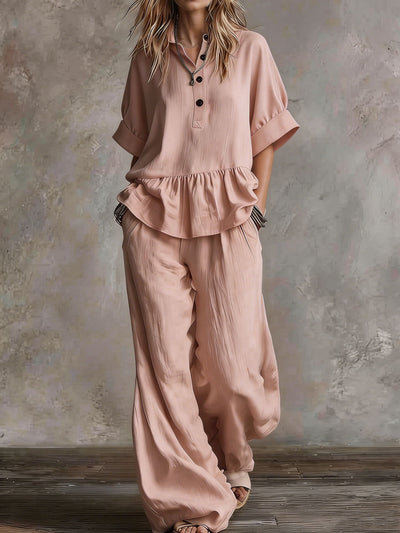 Womens Casual V-Neck Pullover Short-Sleeve Pants Set