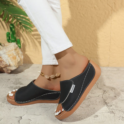 Summer Wedge Slides Slippers Fashion Fish Mouth Thick Bottom Roman Shoes Solid Color Beach Sandals For Women