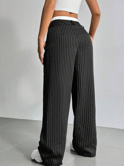 Stripe Printed Trousers Fashion High Waist Straight Leg Pants With Pocket Zipper Casual Suit Pants For Women