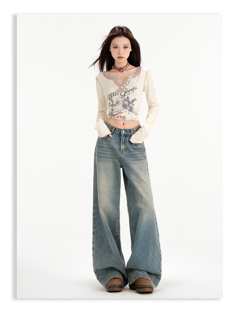 Retro Straight All-matching Loose Drooping Wide Leg Jeans