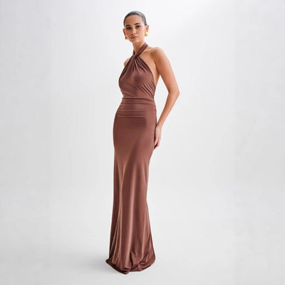 Ins Bodycon Halter Dress Sexy Backless Slim Fit Waist Slimming Maxi Dresses Prom Party Club Clothing For Women