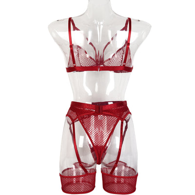 Womens Lace Sheer Lingerie 3-Piece Set