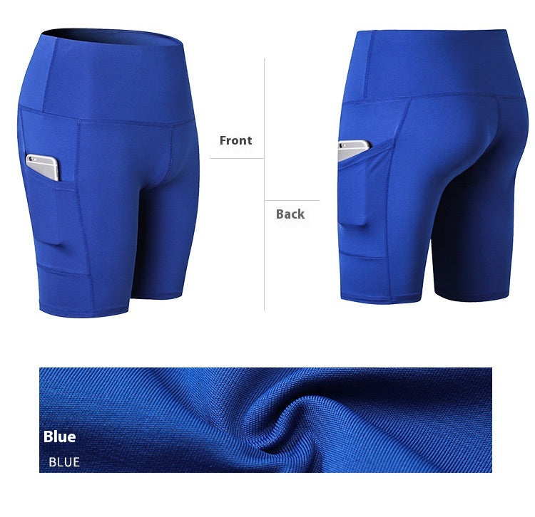 Women's High Waist Yoga Shorts Diagonal Pocket Running Training Quick-drying Tights Stretch Fitness