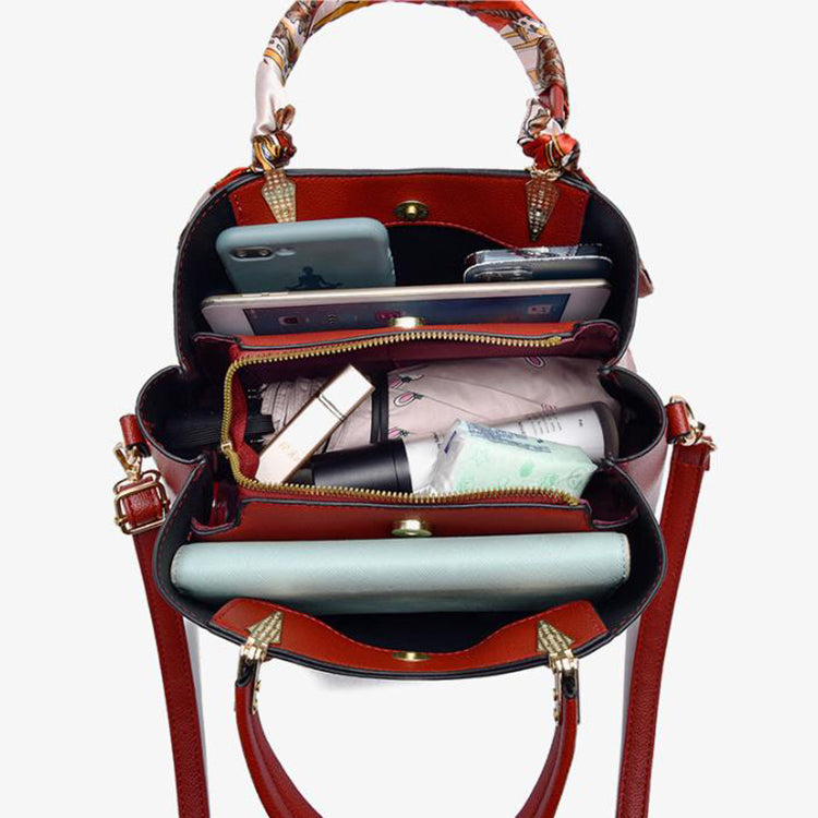 Women's Shoulder Bag With Leaf Pendant Fashion Silk Scarf Handbag