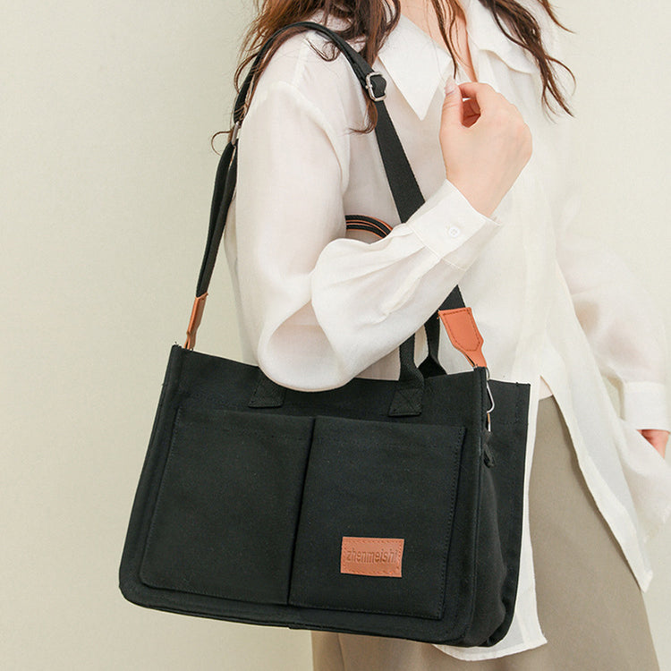 New Canvas Shoulder Bag Women Large Capacity Multi-pocket Handbags Casual Crossbody Shopper Bags For Students