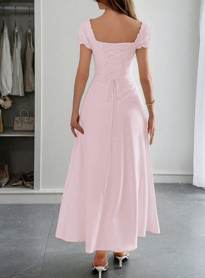 Womens Solid Color Fashionable Bandage Style Loose Dress