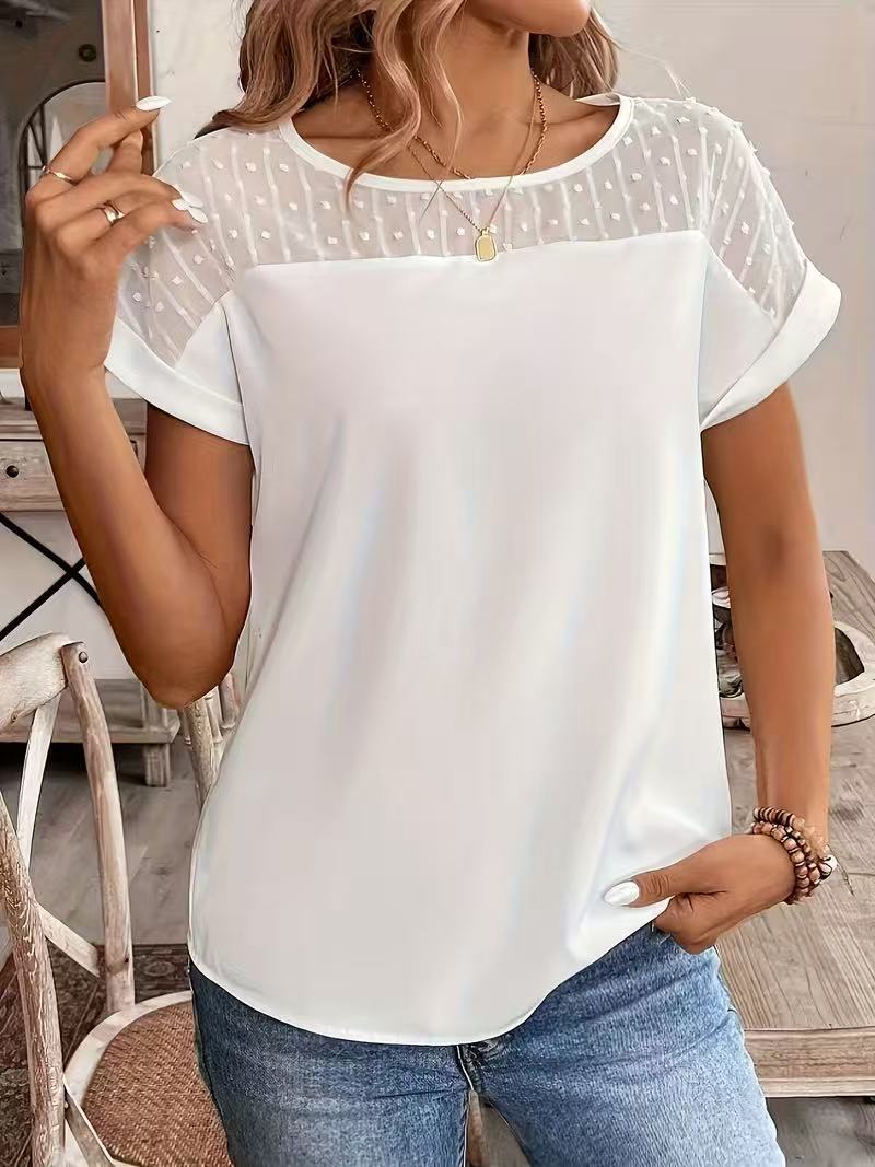 Patchwork Chiffon Short-sleeve Casual Womens Summer