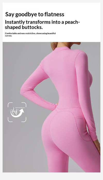 Slim-fit Bare-feel Long-sleeve Yoga Jumpsuit With A Zipper