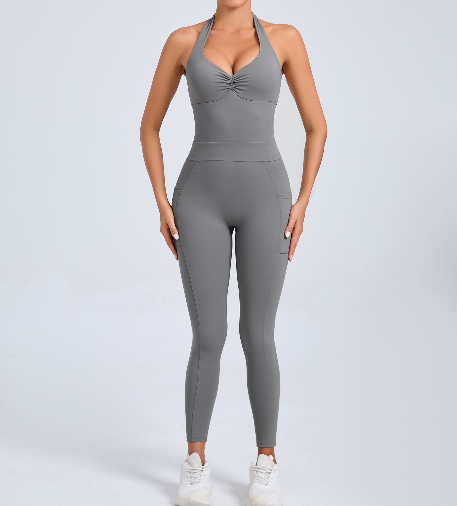 European And American Halter Side Pockets Yoga Jumpsuit