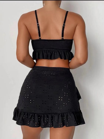 3pcs Beach Bikini With Hip-hugging Skirt Fashion Ruffle Design Swimsuit Set Summer Womens Clothing