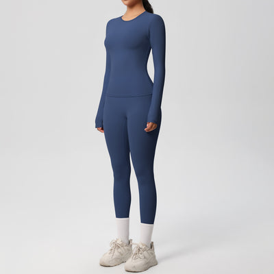 Double-sided Sanding Pure Color Tight Training Long Sleeve Yoga Clothes Suit