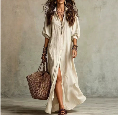 Three-quarter-sleeve Polo Long Dress Shirt