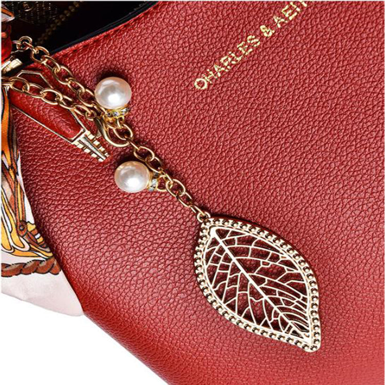 Women's Shoulder Bag With Leaf Pendant Fashion Silk Scarf Handbag