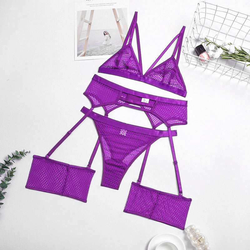 Womens Lace Sheer Lingerie 3-Piece Set