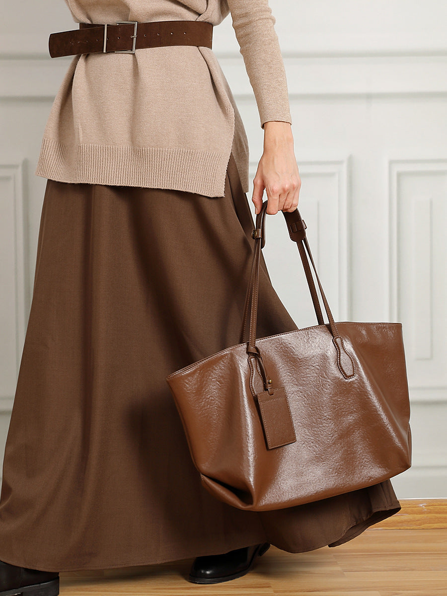 Top-layer Vegetable-tanned Leather Niche Large-capacity Tote Bag