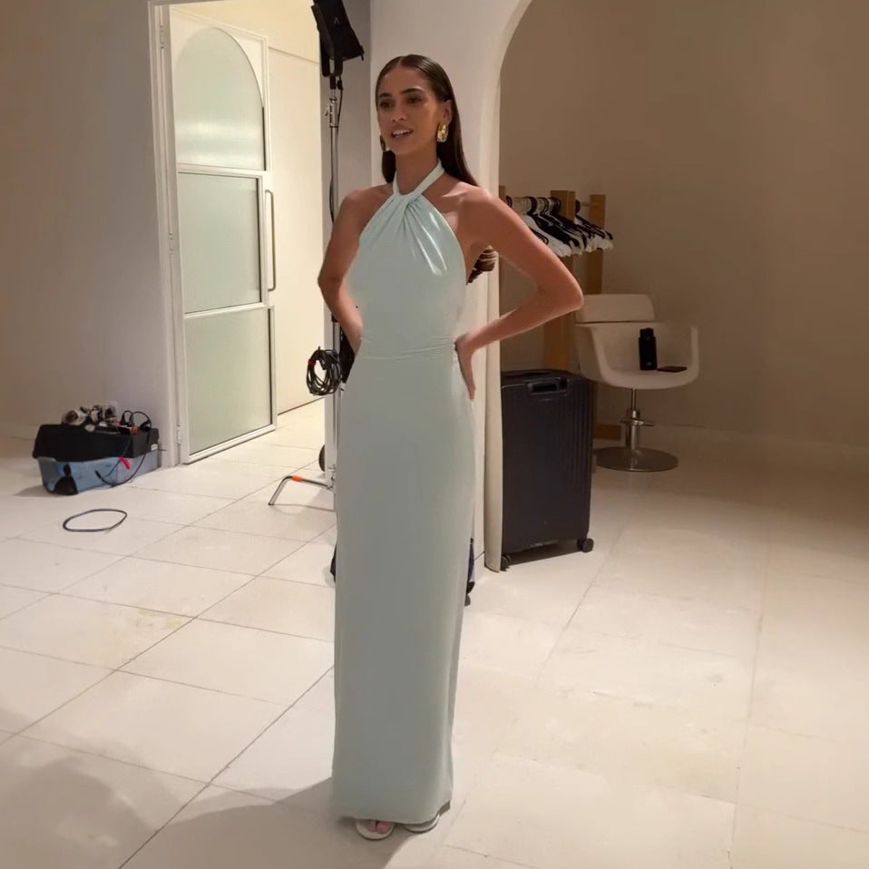 Ins Bodycon Halter Dress Sexy Backless Slim Fit Waist Slimming Maxi Dresses Prom Party Club Clothing For Women