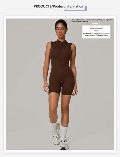 European And American One-piece Jumpsuit With Stand-up Collar, Zipper, And Sleeveless