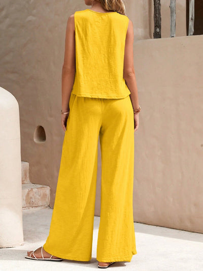 Solid Color Casual Loose Pants Sets For Women Elegant Spring Summer Women's Two Pieces Suit Full Trouser Set Female Outfit Clothes
