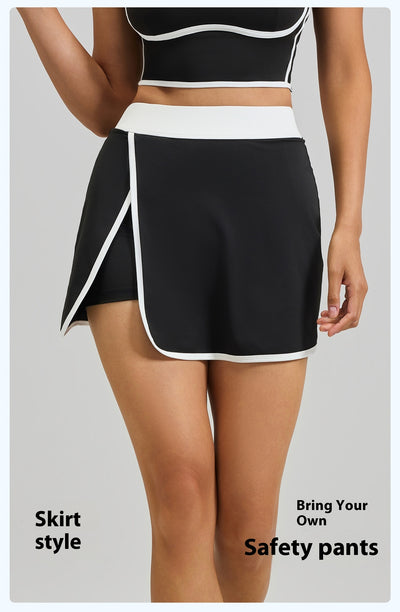 Linear Anti-exposure Built-in Pocket Fitness Yoga Fake Two-piece Skirts