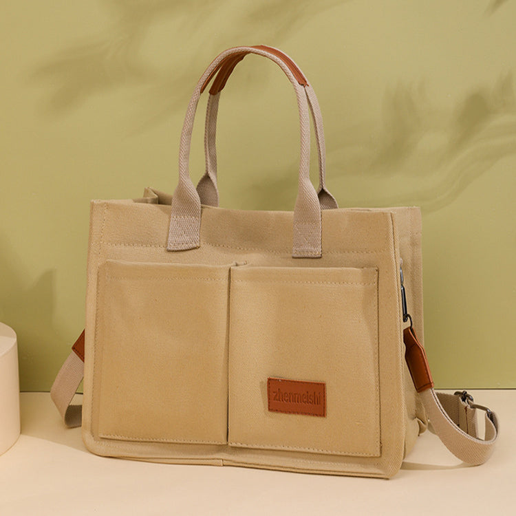 New Canvas Shoulder Bag Women Large Capacity Multi-pocket Handbags Casual Crossbody Shopper Bags For Students